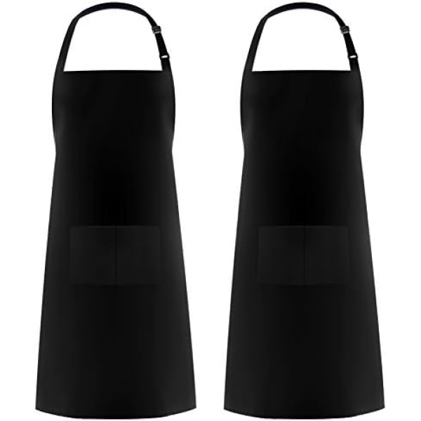 Syntus 2 Pack Adjustable Bib Apron Waterdrop Resistant with 2 Pockets Cooking