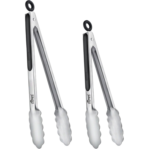 Hotec Stainless Steel Kitchen Tongs, Set of 2-9" and 12", Locking Metal Food