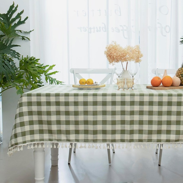 Checkered Rectangle Tablecloth, Heavy Weight Cotton Gingham Table Cloth Plaid