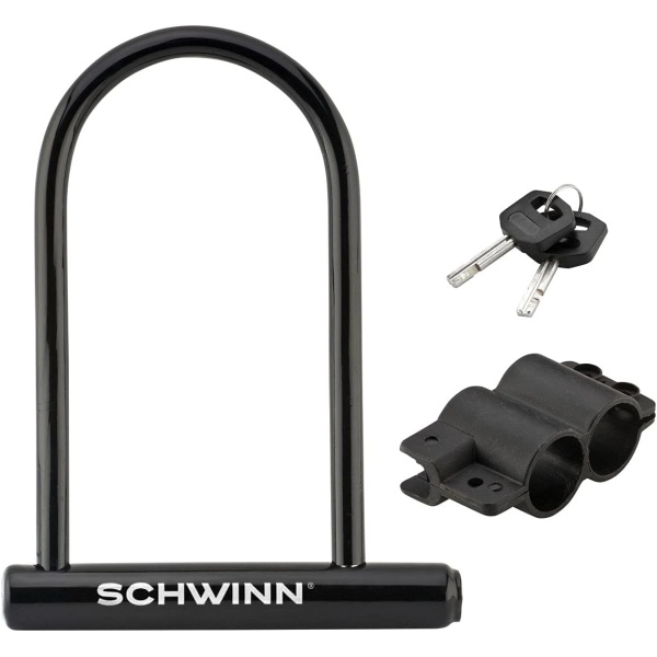 Schwinn Bike U-Lock with Keys, 12 mm x 7.5 inches, Black, Vinyl Coated Steel