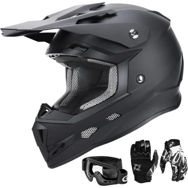 GLX GX623 Youth ATV/Dirt Bike Helmet Combo - Matte Black, Large - DOT