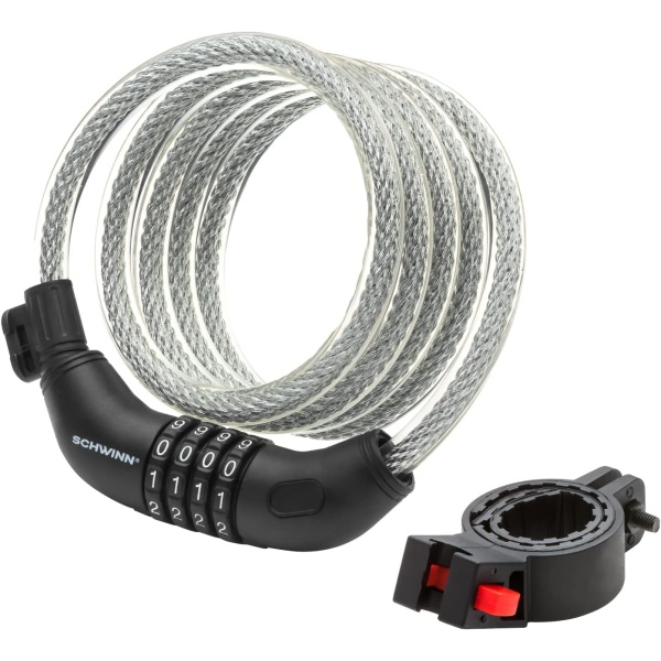 Schwinn Bike Combination Cable Lock, 6 ft x 12 mm, Black & Silver, Durable
