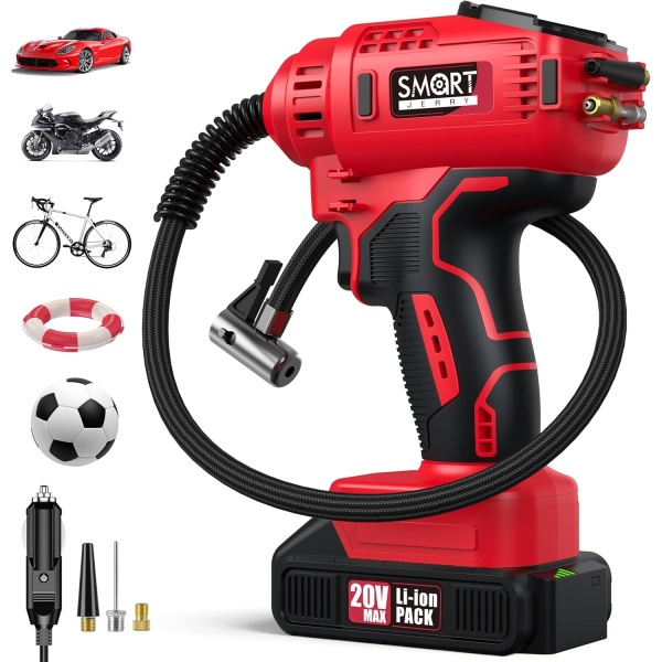 SMART JERRY - Car Tire Inflator Portable Air Compressor | 20V/12V Dual-Power
