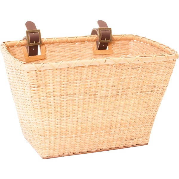 Cane Woven Rectangular Toto Basket with Authentic Leather Straps and Brass